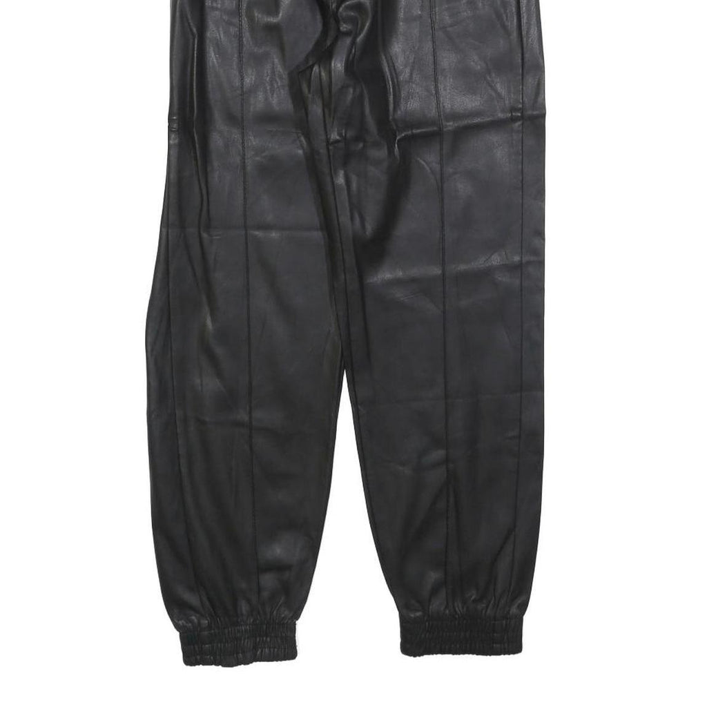 BERSHKA Womens Black Polyester Blend Slim Tapered Trousers W24 L26 Faux Leather
