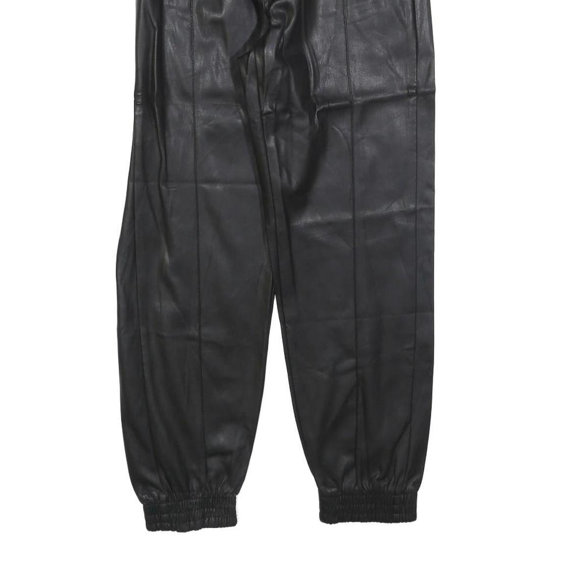 BERSHKA Womens Black Polyester Blend Slim Tapered Trousers W24 L26 Faux Leather