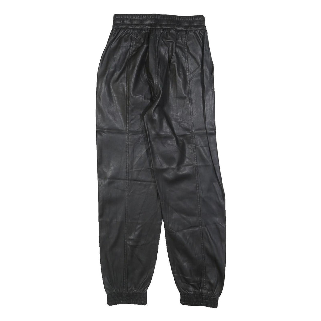 BERSHKA Womens Black Polyester Blend Slim Tapered Trousers W24 L26 Faux Leather