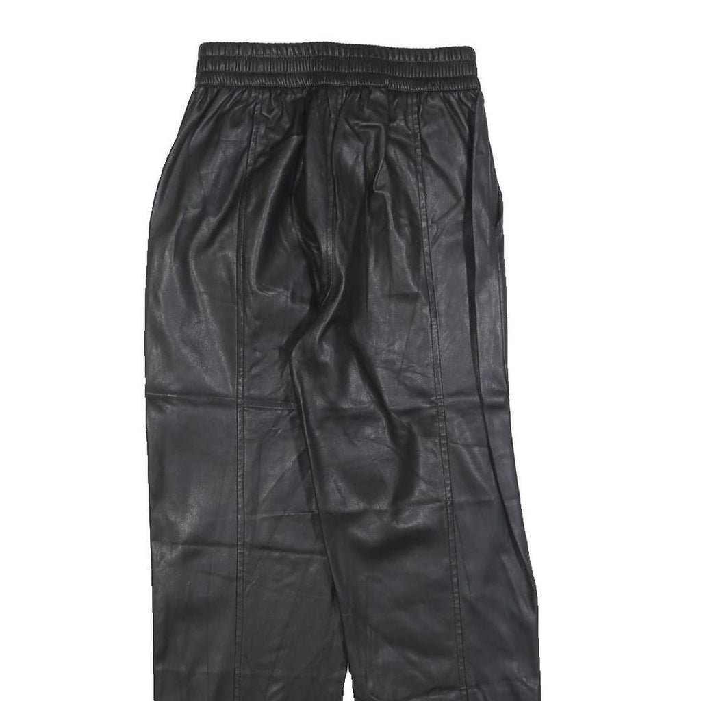 BERSHKA Womens Black Polyester Blend Slim Tapered Trousers W24 L26 Faux Leather