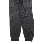 BERSHKA Womens Black Polyester Blend Slim Tapered Trousers W24 L26 Faux Leather