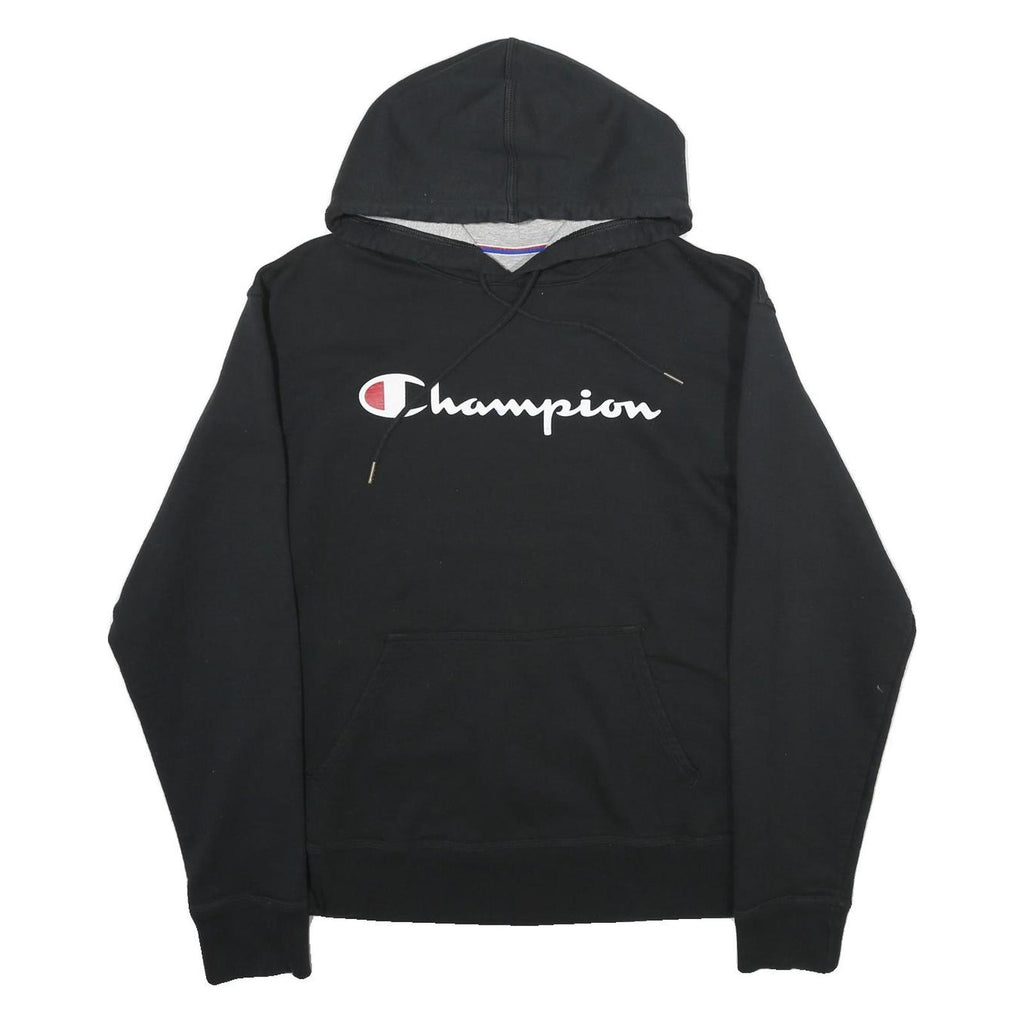CHAMPION Mens Black Pullover Hoodie M Classic Script Logo Sweatshirt