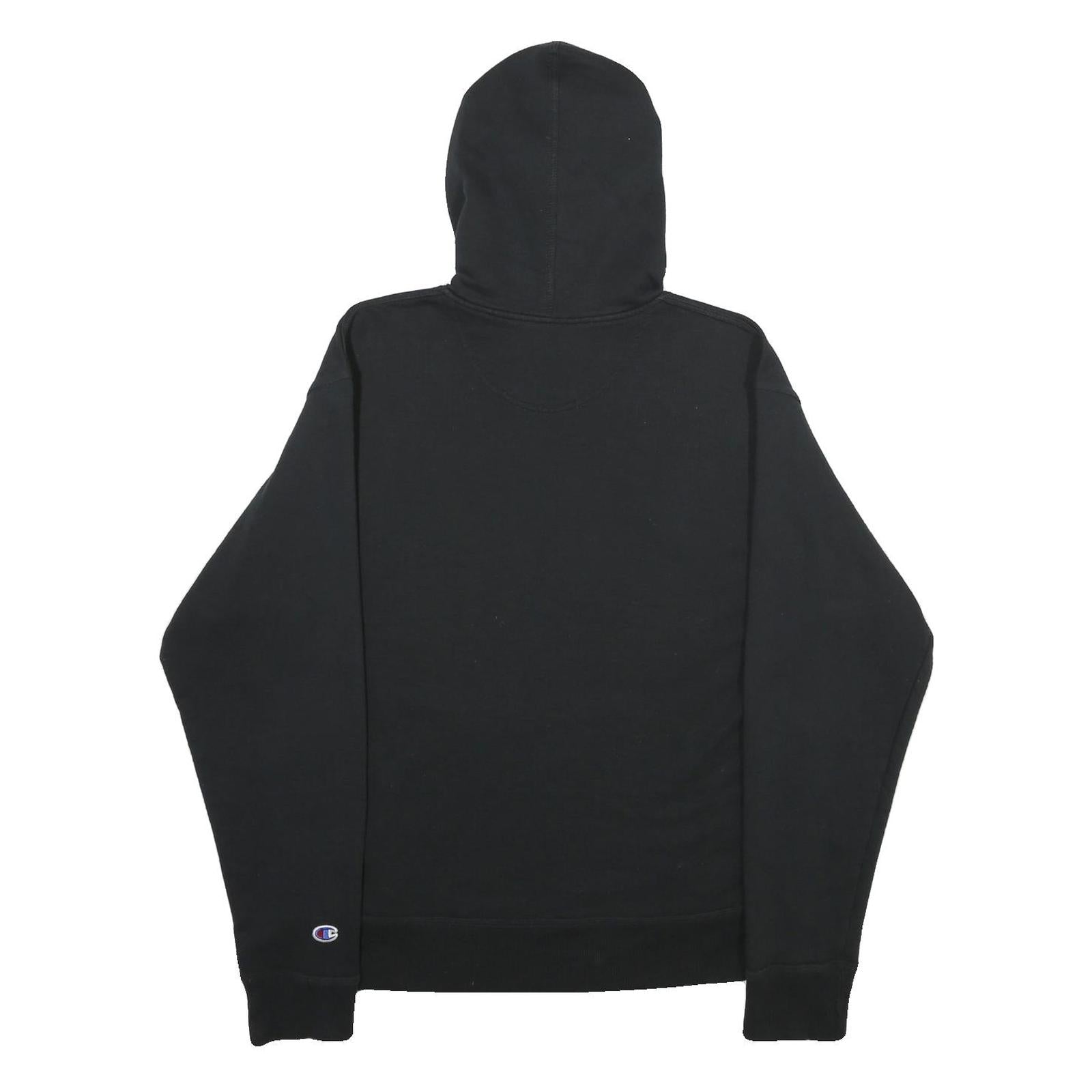 CHAMPION Mens Black Pullover Hoodie M Classic Script Logo Sweatshirt