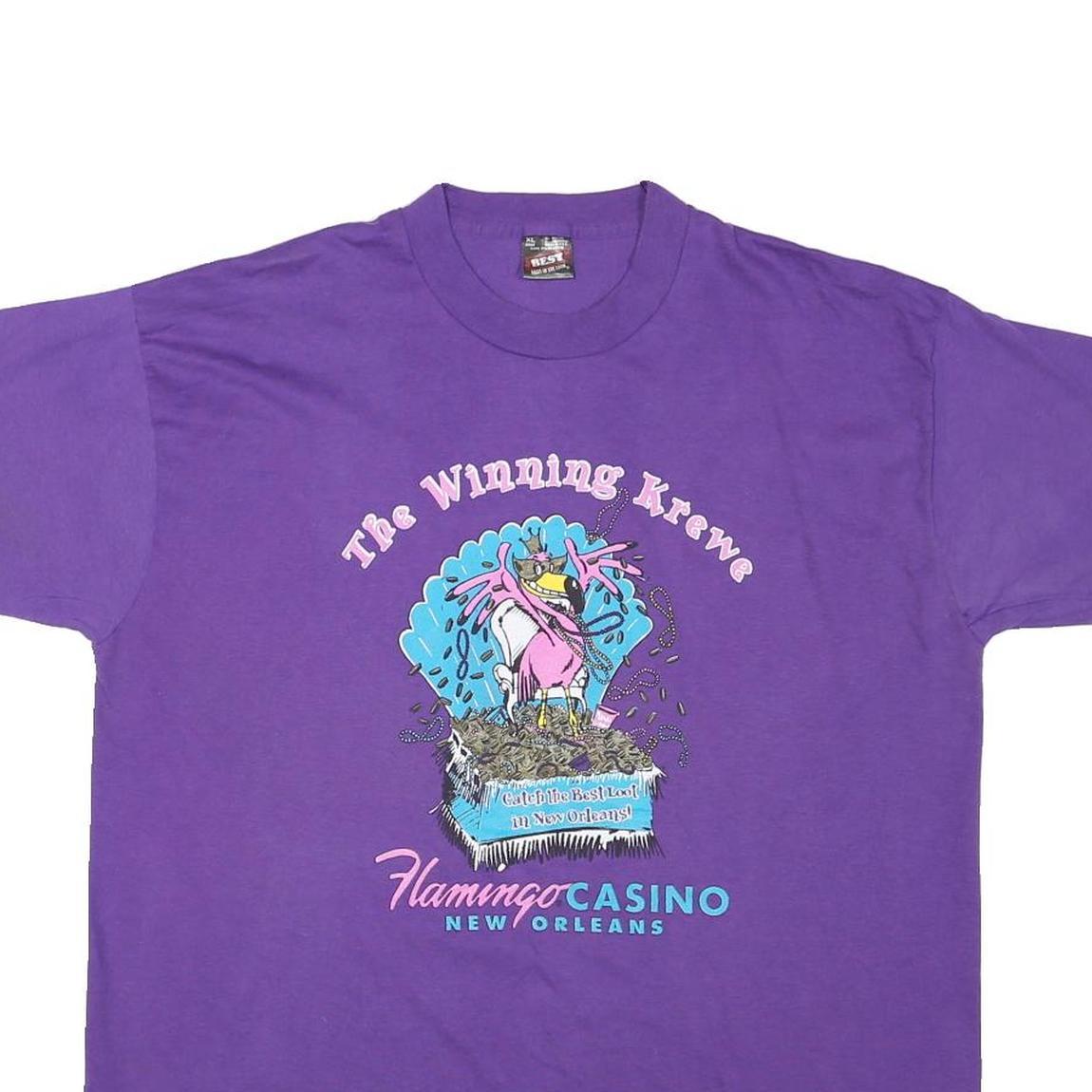 THE BEST Mens Purple Graphic T-Shirt XL Short Sleeve Crew Neck Casino Print