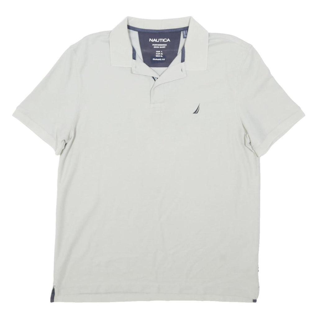 NAUTICA Mens White Short Sleeve Plain Polo Shirt L Classic Fit Soft Cotton Blend