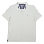 NAUTICA Mens White Short Sleeve Plain Polo Shirt L Classic Fit Soft Cotton Blend