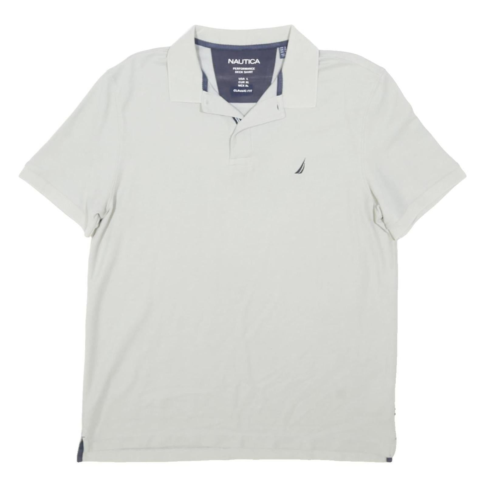 NAUTICA Mens White Short Sleeve Plain Polo Shirt L Classic Fit Soft Cotton Blend