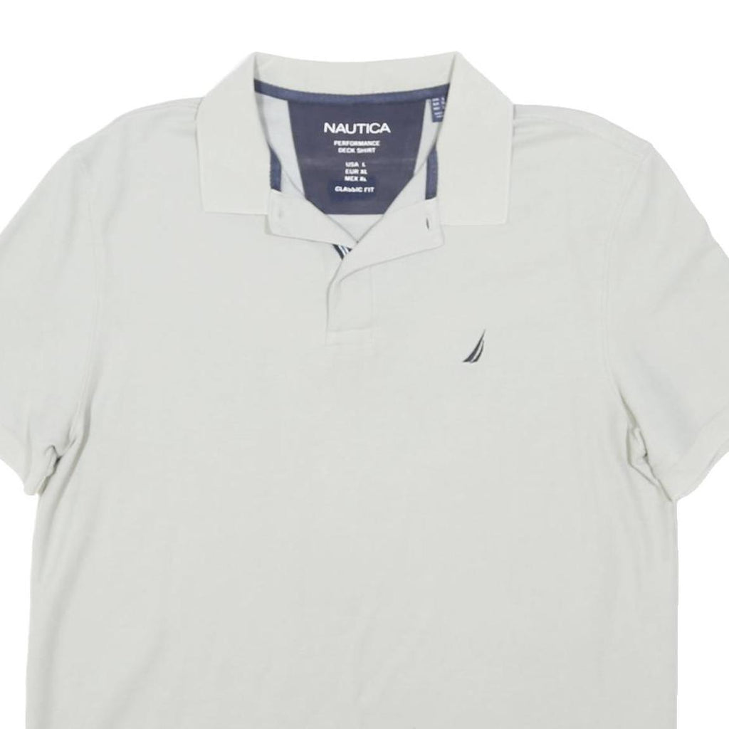 NAUTICA Mens White Short Sleeve Plain Polo Shirt L Classic Fit Soft Cotton Blend