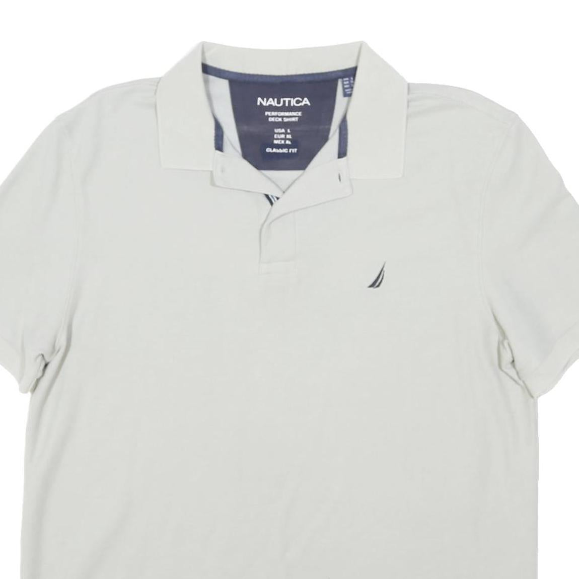 NAUTICA Mens White Short Sleeve Plain Polo Shirt L Classic Fit Soft Cotton Blend