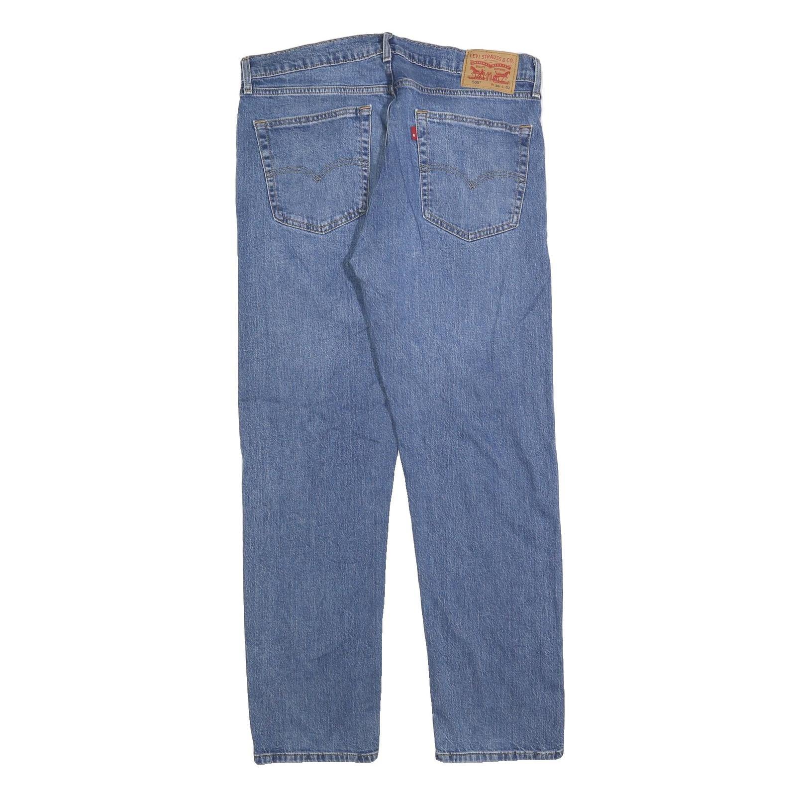 LEVI'S 505 Mens Jeans Blue Regular Straight Denim Medium W36 L32 Classic Style