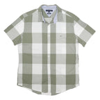 TOMMY HILFIGER Mens Green & White Check Shirt XL Cotton Casual Summer Short