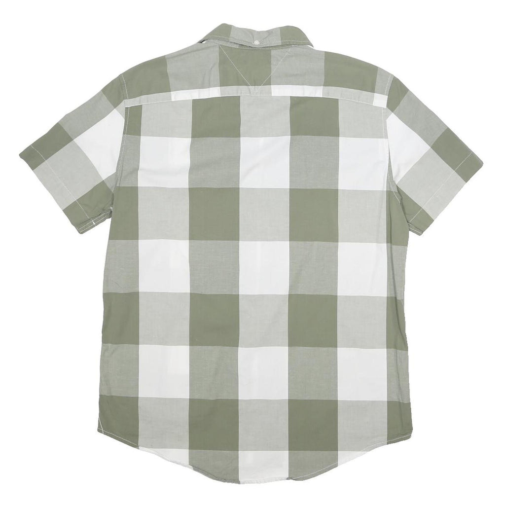 TOMMY HILFIGER Mens Green & White Check Shirt XL Cotton Casual Summer Short