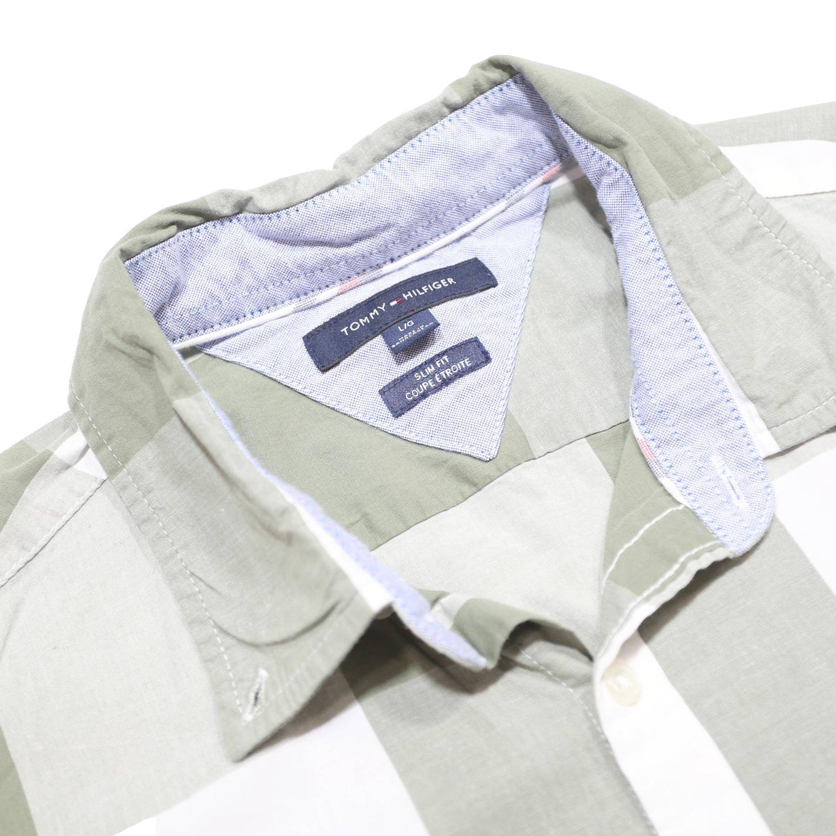 TOMMY HILFIGER Mens Green & White Check Shirt XL Cotton Casual Summer Short