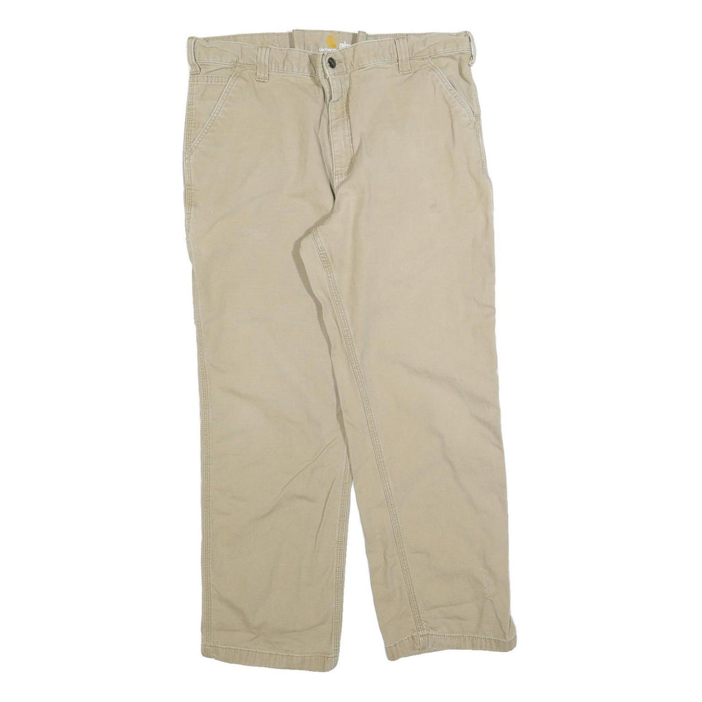 CARHARTT Mens Relaxed Beige Cotton Blend Zip Trousers W34 L30 Casual Workwear