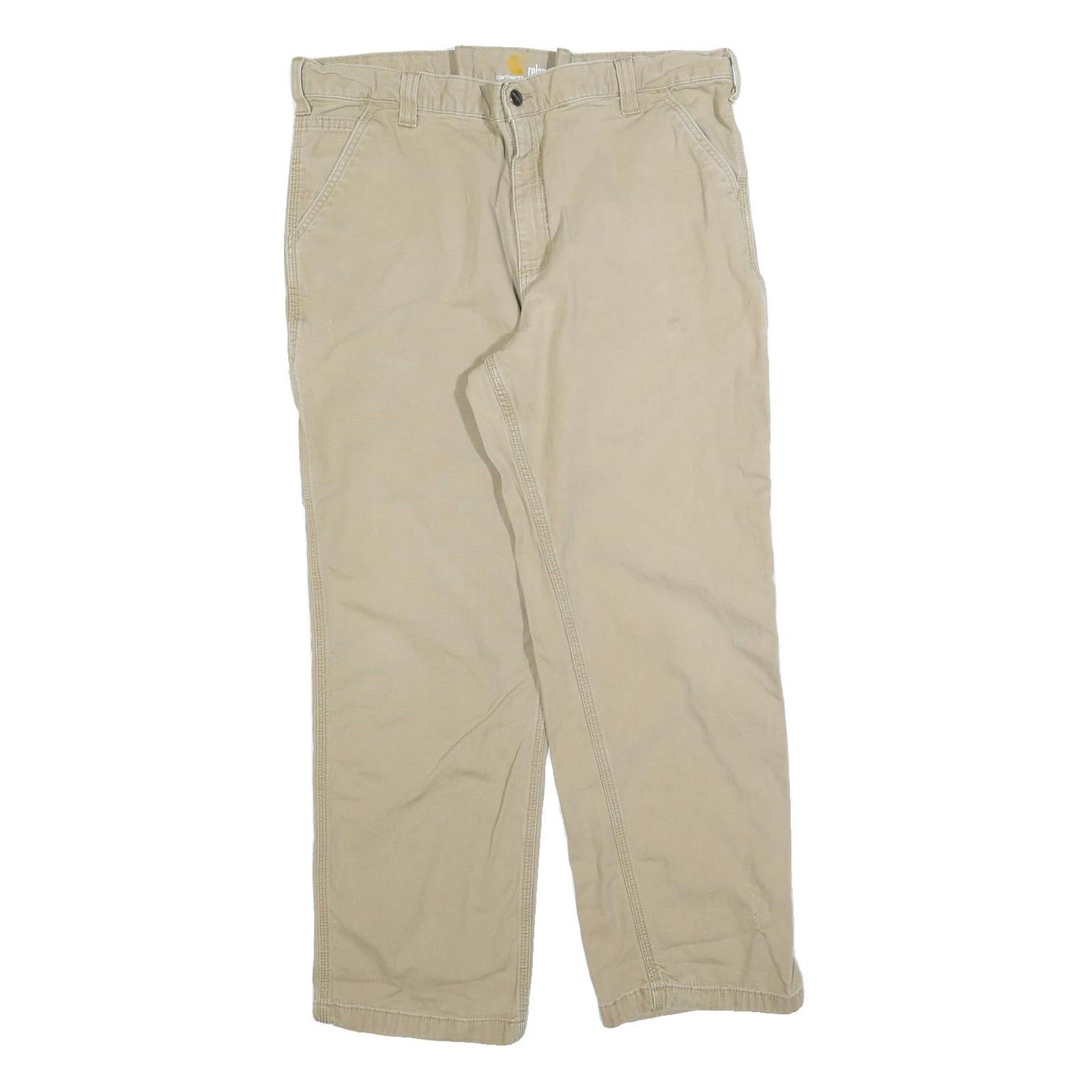 CARHARTT Mens Relaxed Beige Cotton Blend Zip Trousers W34 L30 Casual Workwear