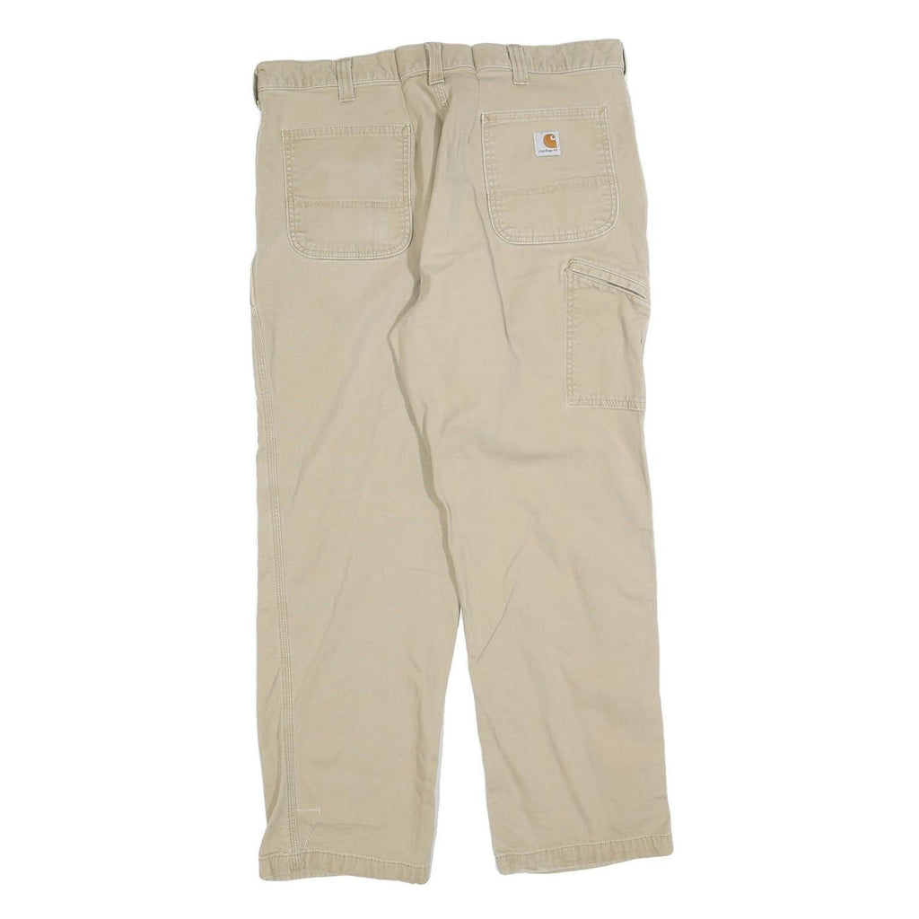 CARHARTT Mens Relaxed Beige Cotton Blend Zip Trousers W34 L30 Casual Workwear