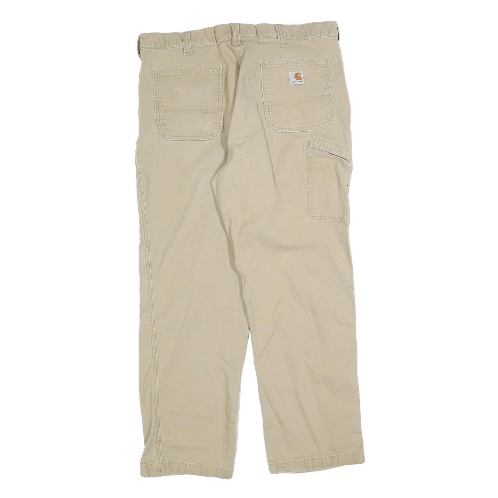 CARHARTT Mens Relaxed Beige Cotton Blend Zip Trousers W34 L30 Casual Workwear
