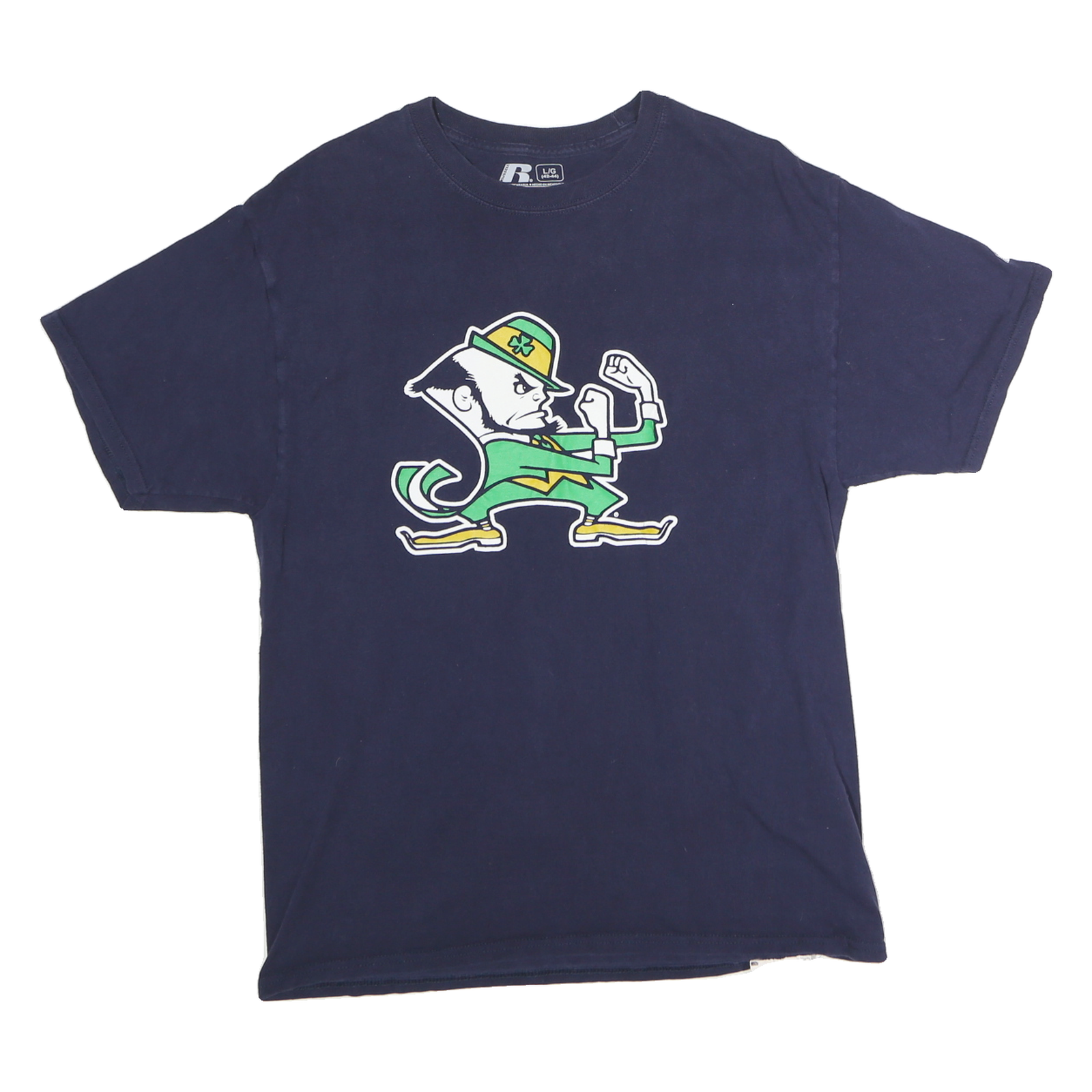 RUSSELL ATHLETIC Mens Navy Green Graphic T-Shirt L Short Sleeve Crew Neck Cotton
