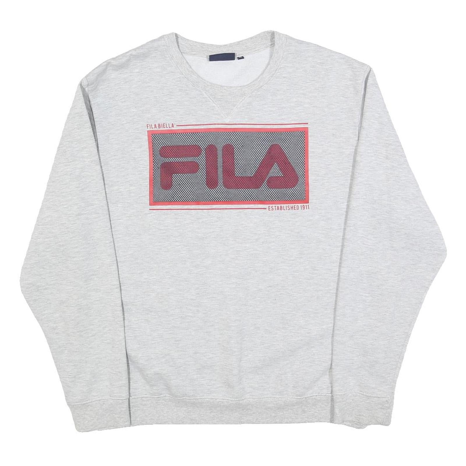FILA Mens Grey Cotton Blend Crew Neck Sweatshirt XL Logo Print Casual Top