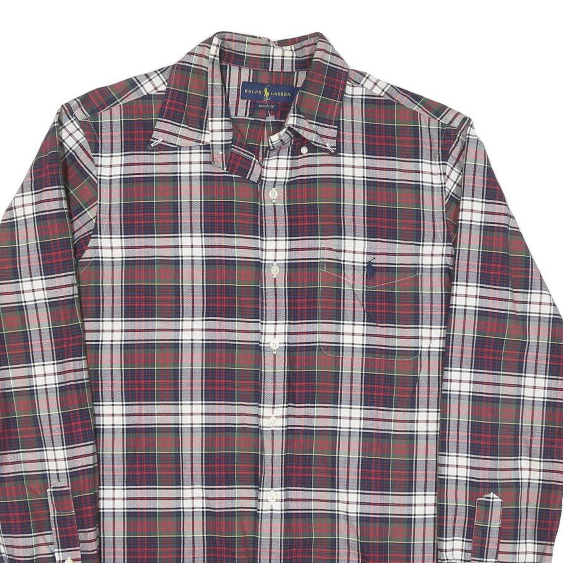RALPH LAUREN Mens Red Green & White Check Shirt M Classic Cotton Blend Button