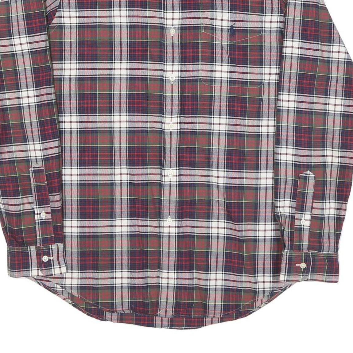 RALPH LAUREN Mens Red Green & White Check Shirt M Classic Cotton Blend Button