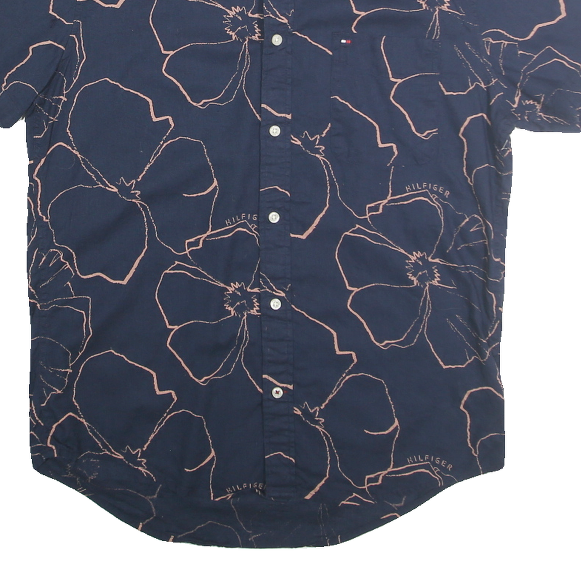 TOMMY HILFIGER Mens Navy Blue Floral Short Sleeve Shirt M Cotton Blend
