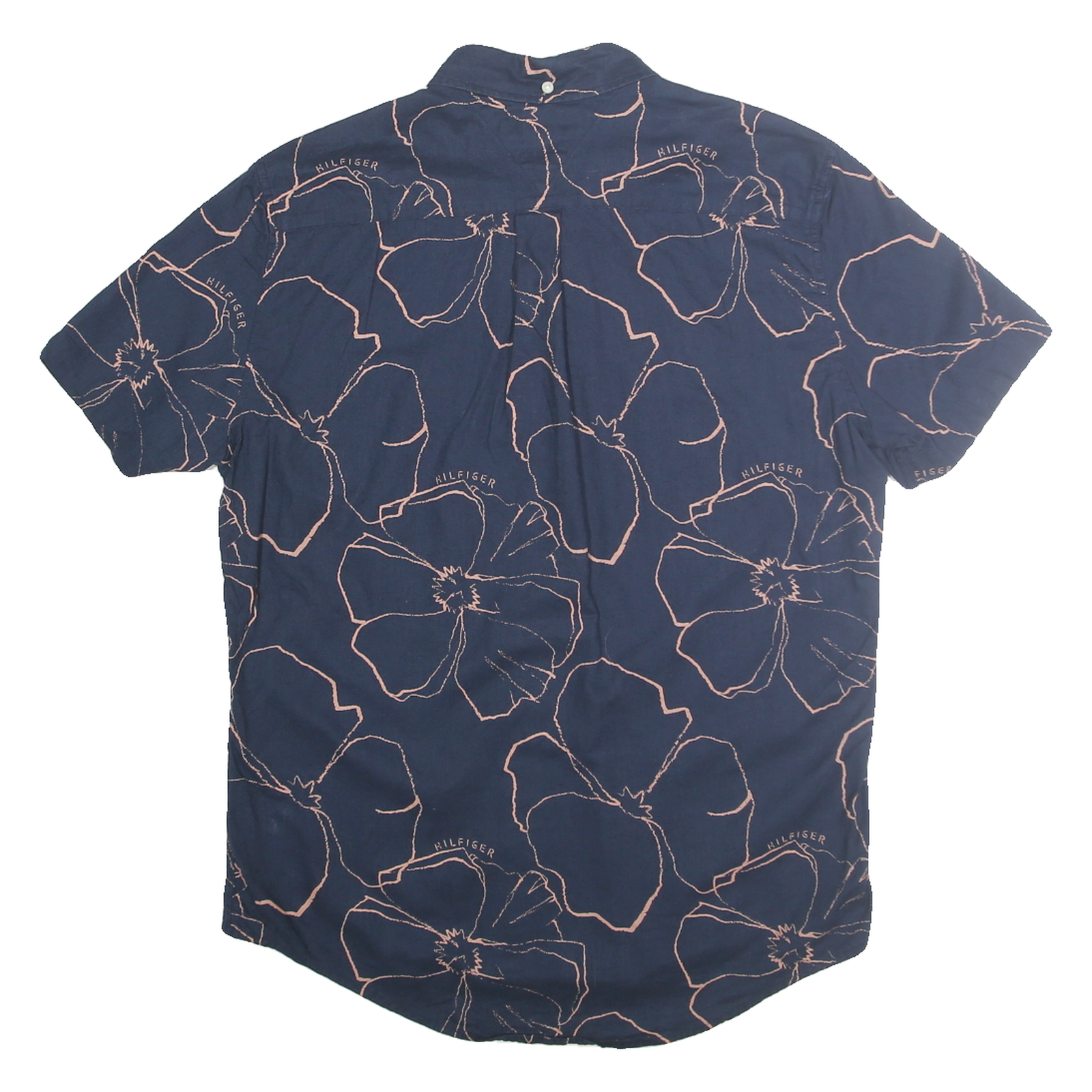 TOMMY HILFIGER Mens Navy Blue Floral Short Sleeve Shirt M Cotton Blend