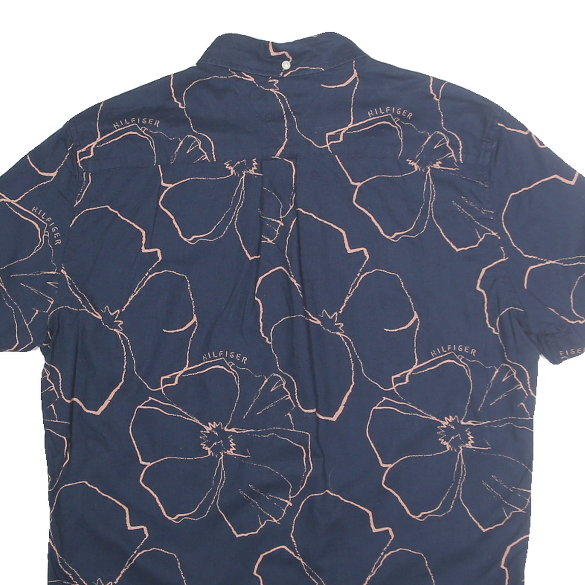 TOMMY HILFIGER Mens Navy Blue Floral Short Sleeve Shirt M Cotton Blend