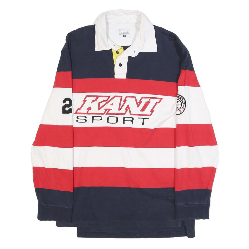 KARL KANI Mens Navy Red & White Striped Long Sleeve Polo Shirt S Kani Sport