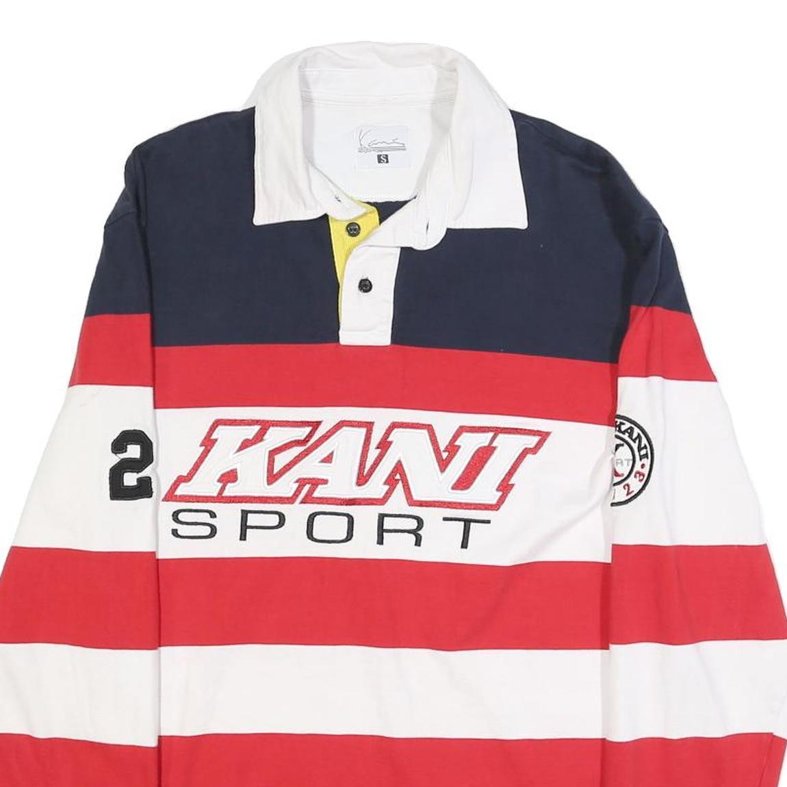 KARL KANI Mens Navy Red & White Striped Long Sleeve Polo Shirt S Kani Sport