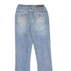 ROCK&ROLL Womens Jeans Blue Regular Flared Denim Medium W24 L32 Embroidered