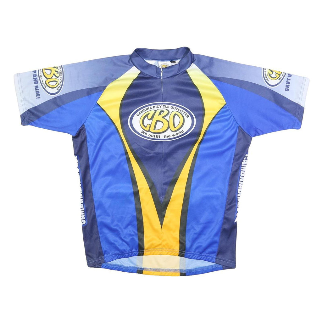 CBO Mens Blue & Yellow Logo Cycling Jersey L Short Sleeve Round Neck Sports