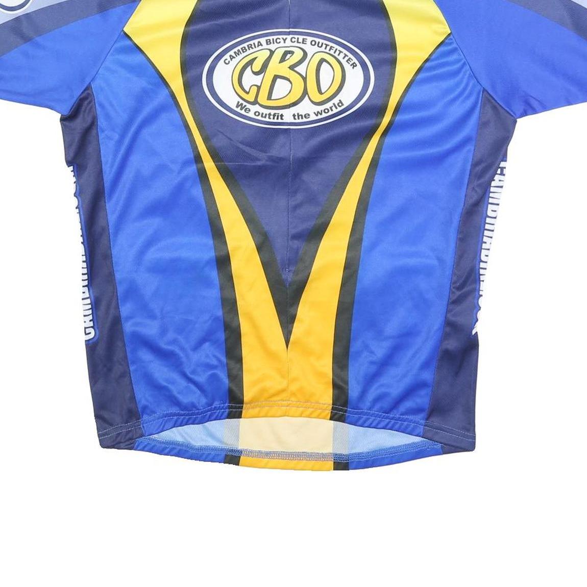 CBO Mens Blue & Yellow Logo Cycling Jersey L Short Sleeve Round Neck Sports
