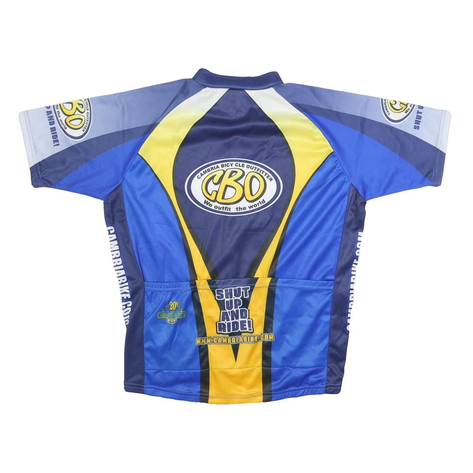 CBO Mens Blue & Yellow Logo Cycling Jersey L Short Sleeve Round Neck Sports