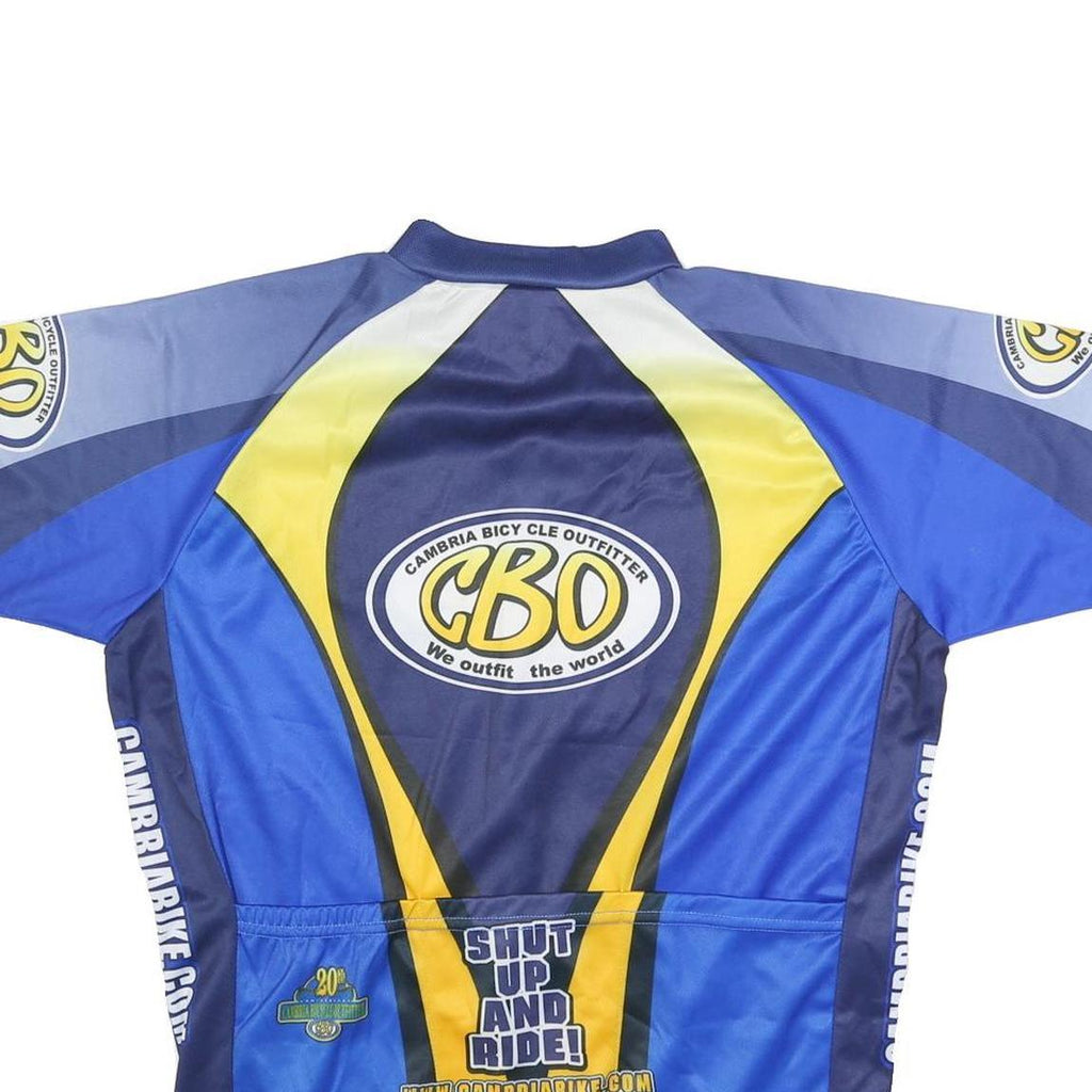 CBO Mens Blue & Yellow Logo Cycling Jersey L Short Sleeve Round Neck Sports