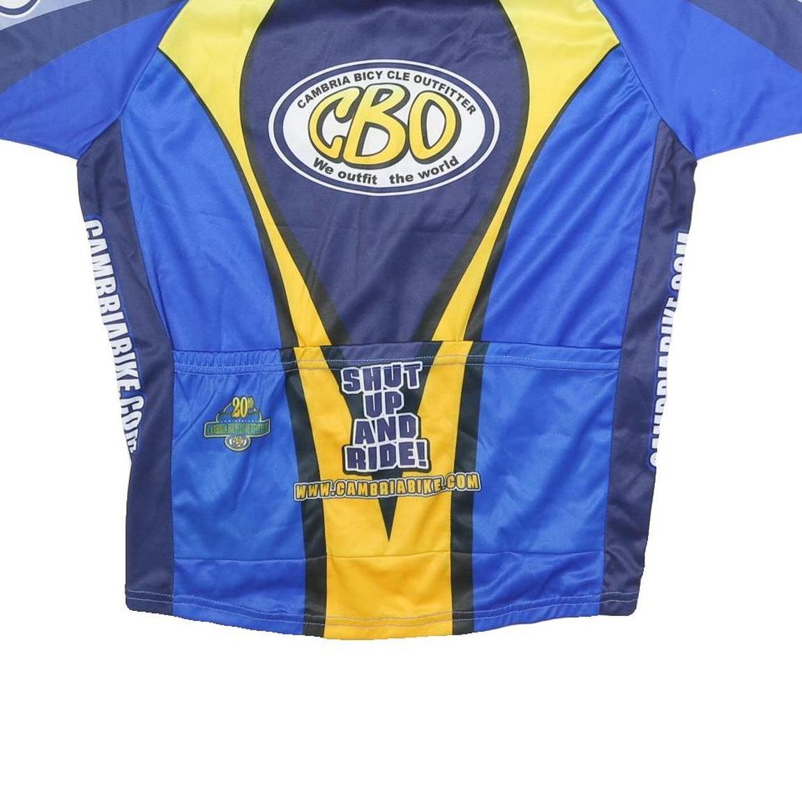 CBO Mens Blue & Yellow Logo Cycling Jersey L Short Sleeve Round Neck Sports