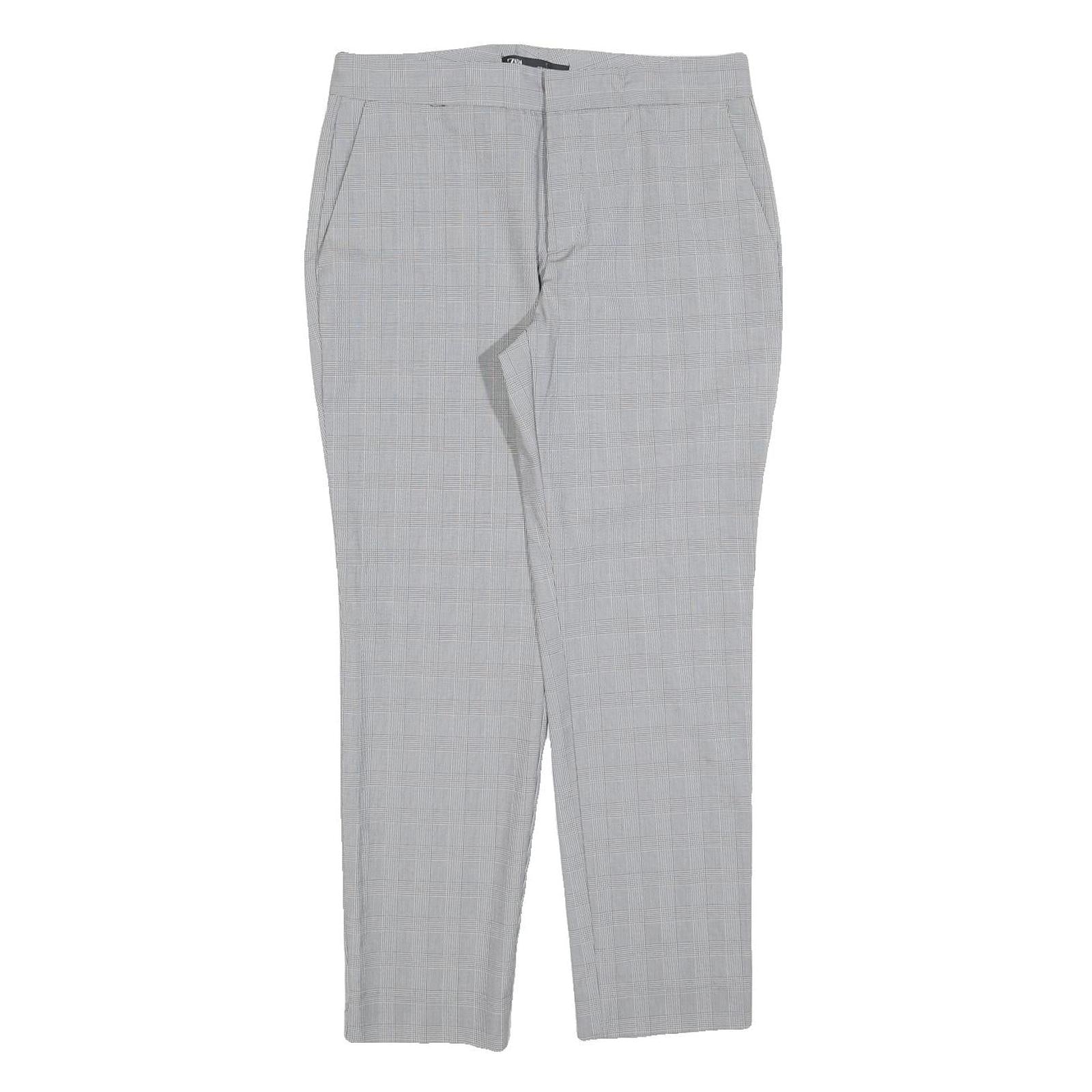 ZARA Womens Cotton Blend Grey Regular Straight Trousers W30 L27 Smart Casual