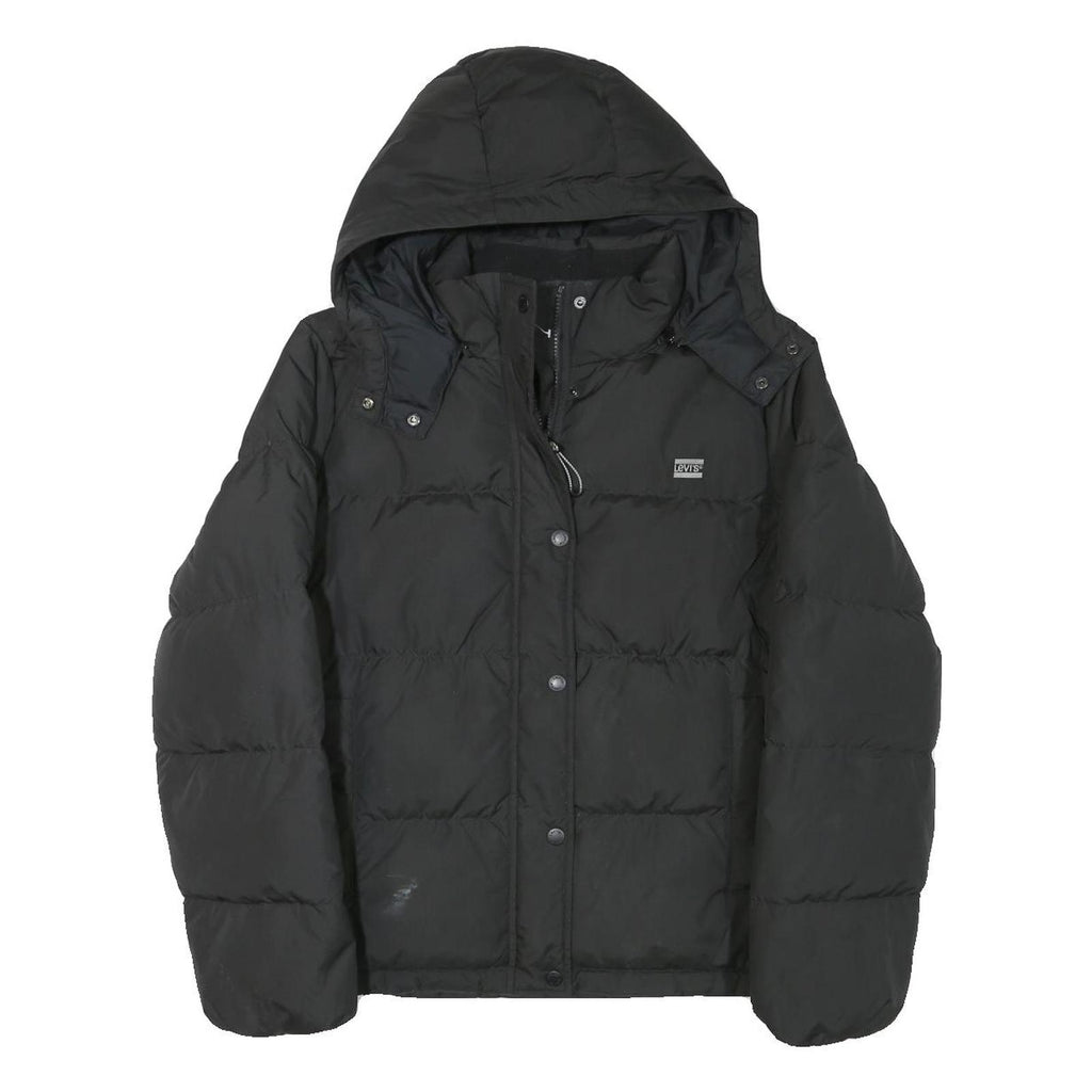 LEVI'S Womens Black Jacket L Polyester Blend Plain Zip Hooded Casual Winter