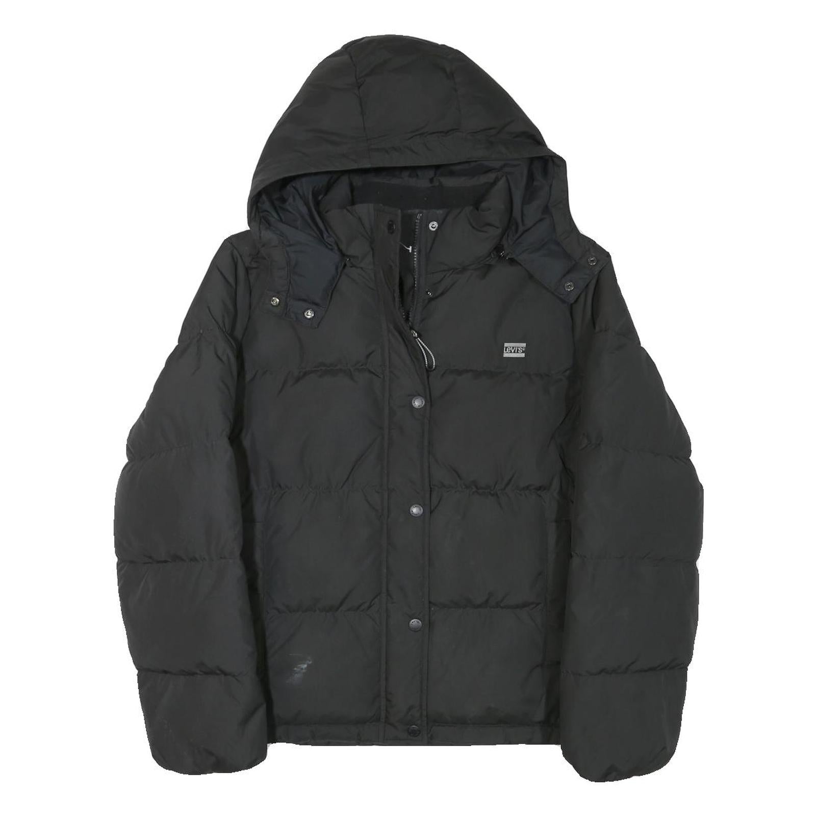 LEVI'S Womens Black Jacket L Polyester Blend Plain Zip Hooded Casual Winter