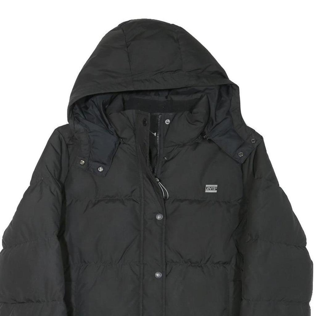 LEVI'S Womens Black Jacket L Polyester Blend Plain Zip Hooded Casual Winter