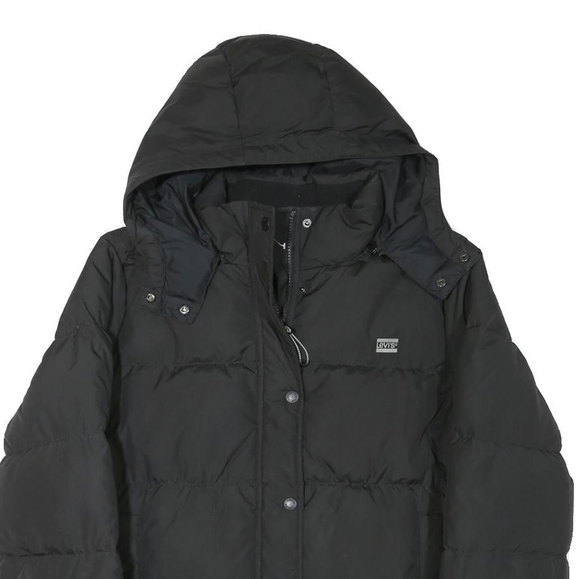 LEVI'S Womens Black Jacket L Polyester Blend Plain Zip Hooded Casual Winter