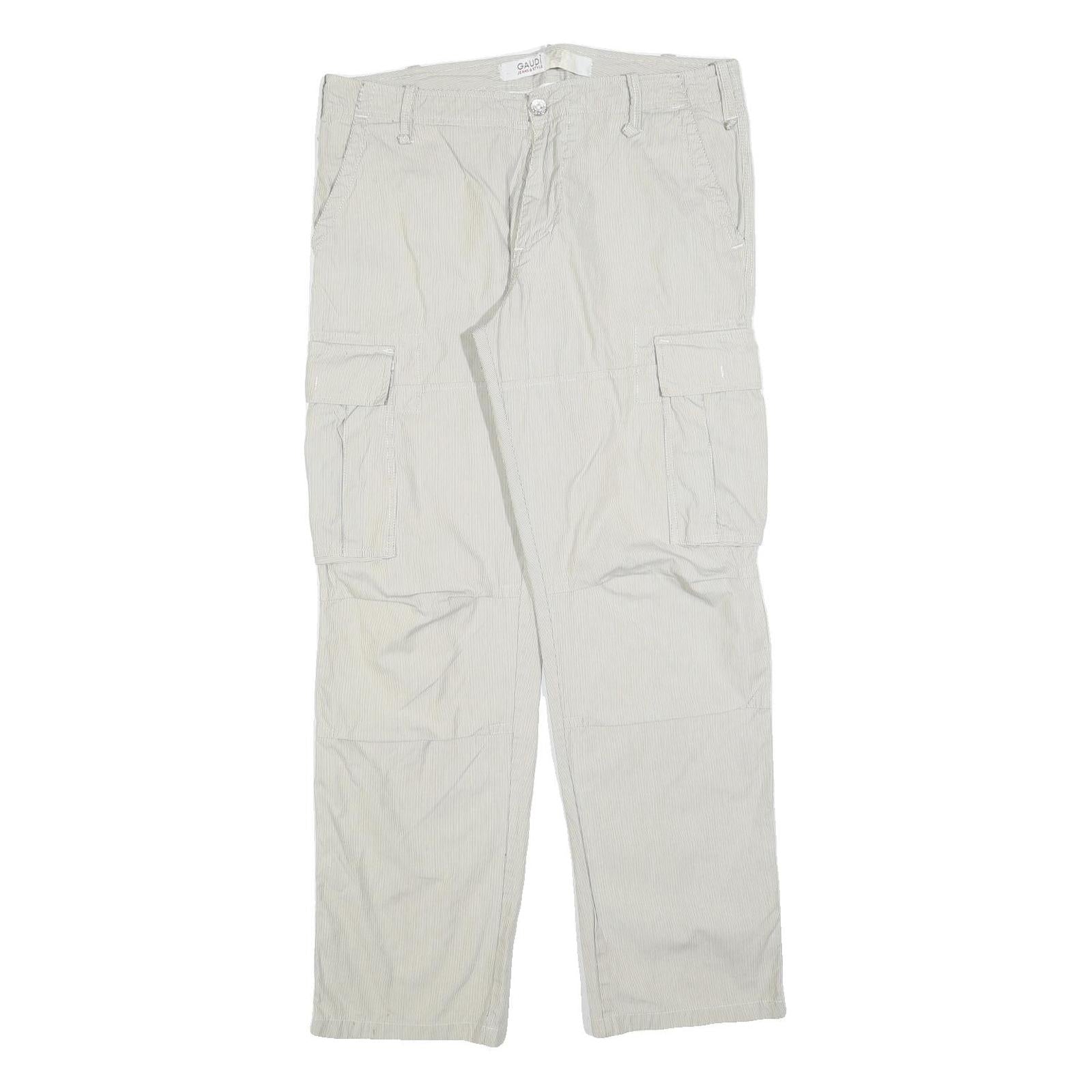GAUDI Mens Regular Fit Beige Cotton Blend Cargo Trousers W35 L32 Casual Zip