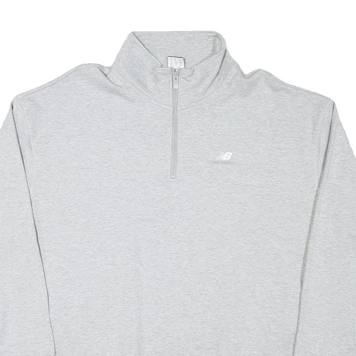 NEW BALANCE Mens Grey 1/4 Zip Sweatshirt XL Cotton Blend Casual Pullover