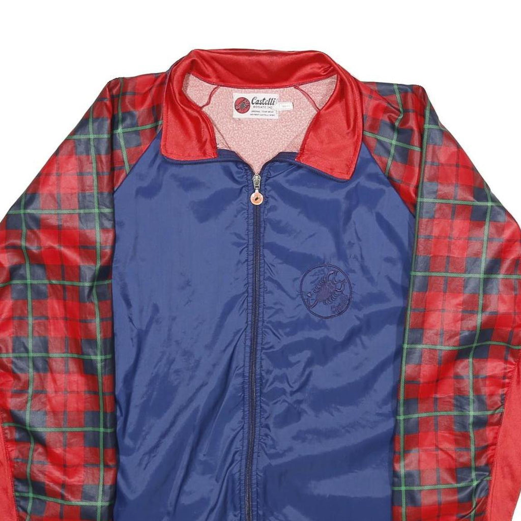 CASTELLI Mens Blue & Red Cycling Jacket L Polyester Blend Plaid Zip