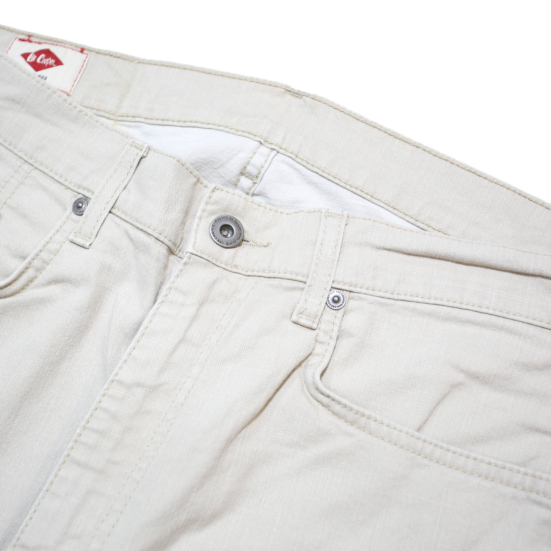 LEE COOPER Mens Jeans Cream Regular Straight Denim W33 L32 Zip Cotton Blend