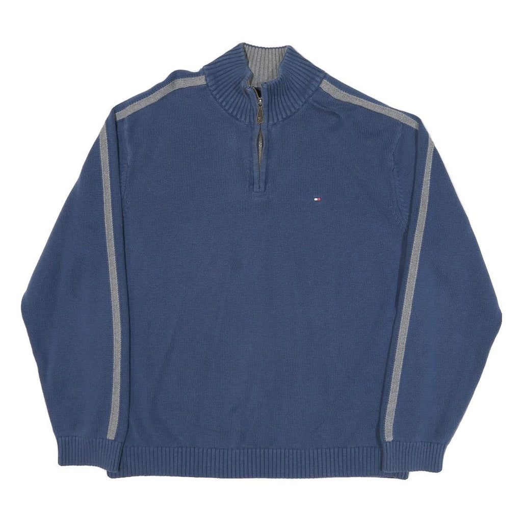 TOMMY HILFIGER Mens Blue Patterned Pullover Crew Neck Basic Knit XL Zip Jumper