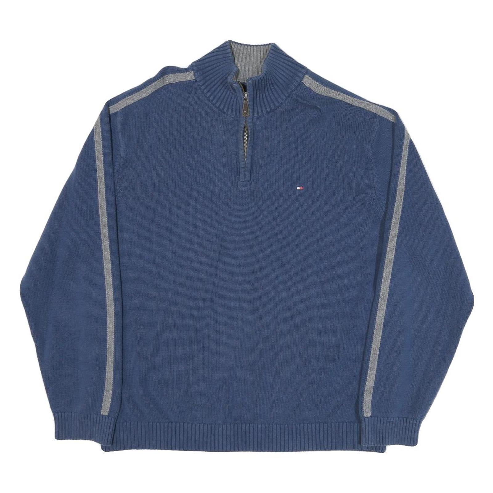 TOMMY HILFIGER Mens Blue Patterned Pullover Crew Neck Basic Knit XL Zip Jumper