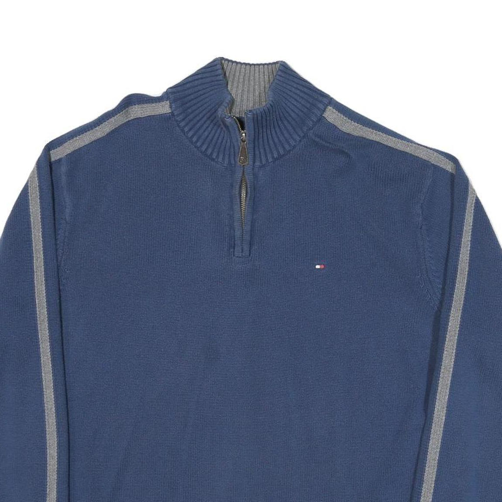 TOMMY HILFIGER Mens Blue Patterned Pullover Crew Neck Basic Knit XL Zip Jumper