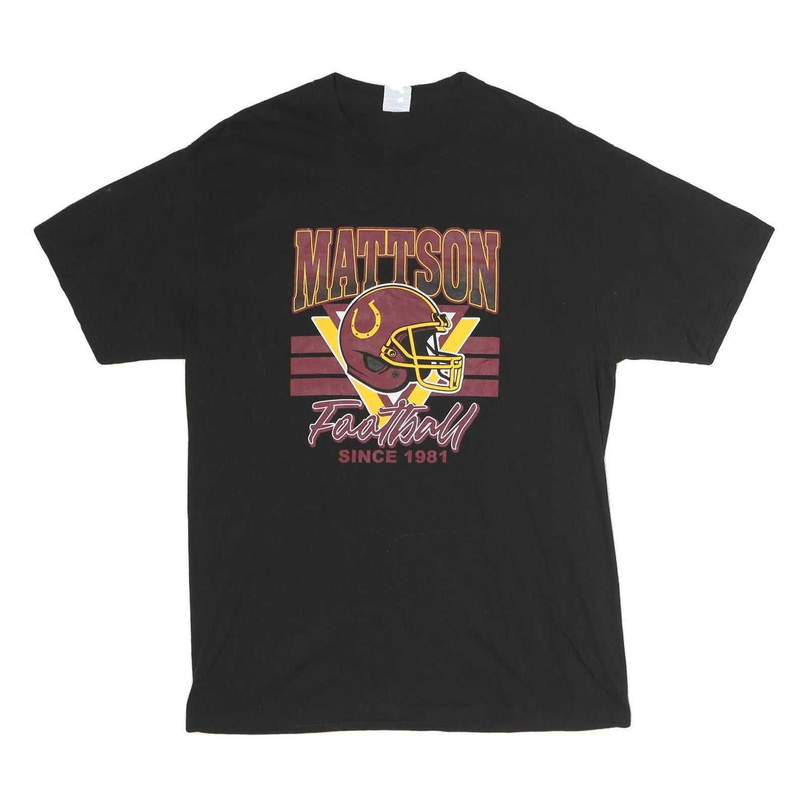 PORT & COMPANY Mens Black Football T-Shirt L Short Sleeve Crew Neck Mattson