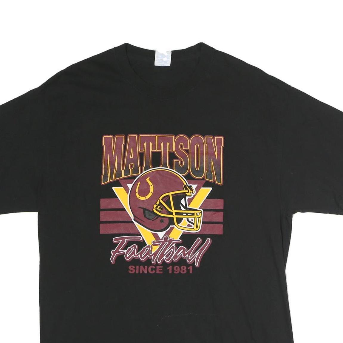 PORT & COMPANY Mens Black Football T-Shirt L Short Sleeve Crew Neck Mattson